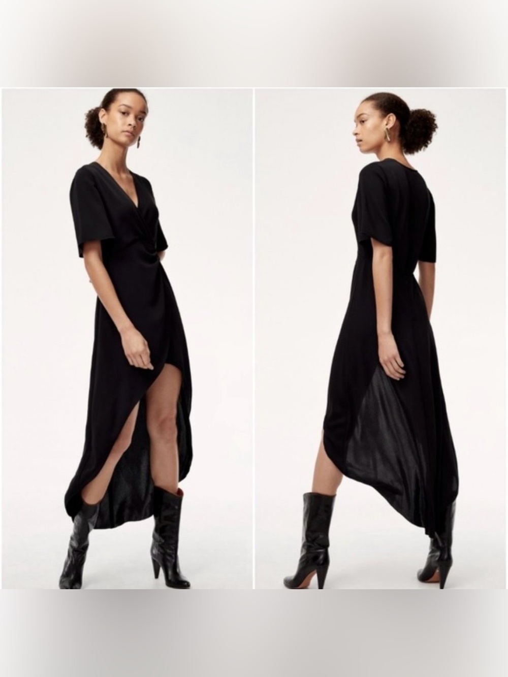 NEW Babaton Jedd Midi Dress High Low Tulip Surplice Black Size 8